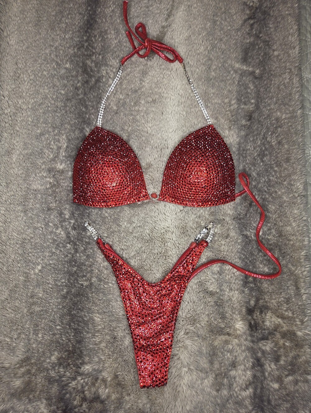 NWOT. Red Rhinestone Athlete Couture Competition Bikini Set.